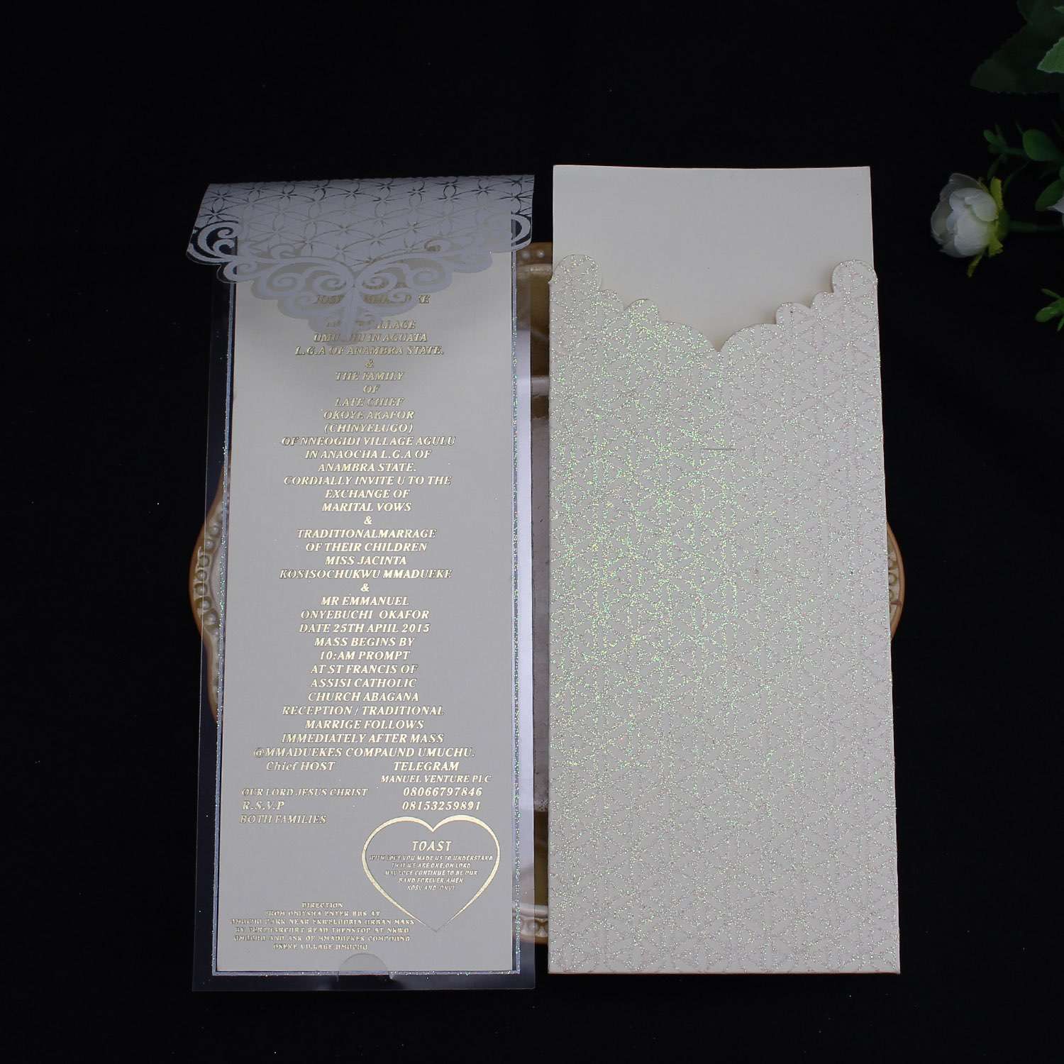 Glitter Pocket Invitation Foiling Greeting Card Customized 